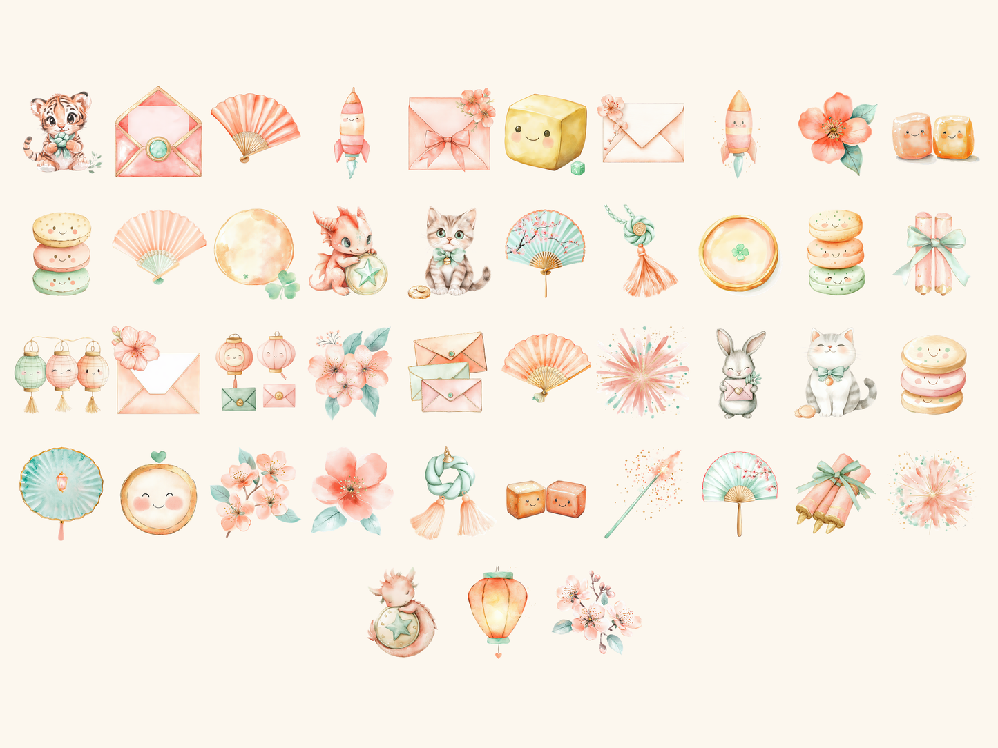 Pastel Lunar Watercolor Clipart