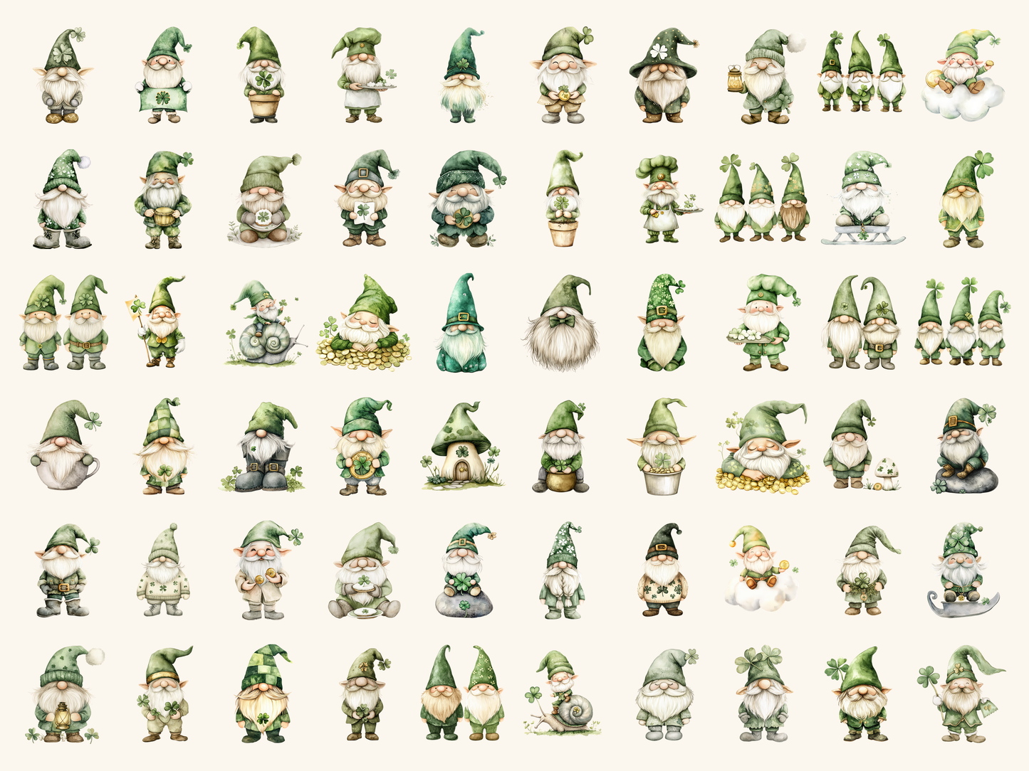 Shamrock Gnomes Watercolor Clipart