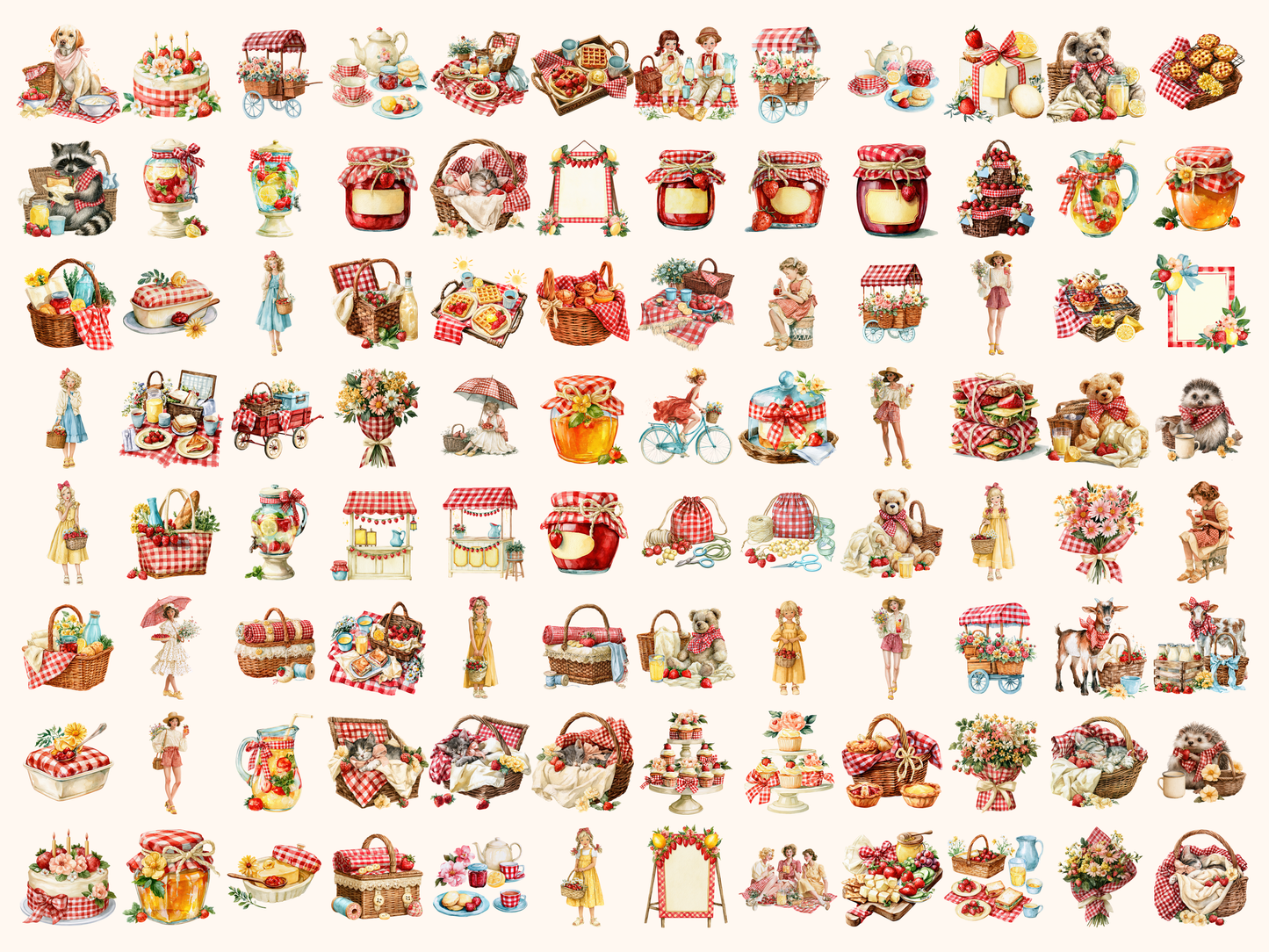 Gingham Picnic Watercolor Clipart