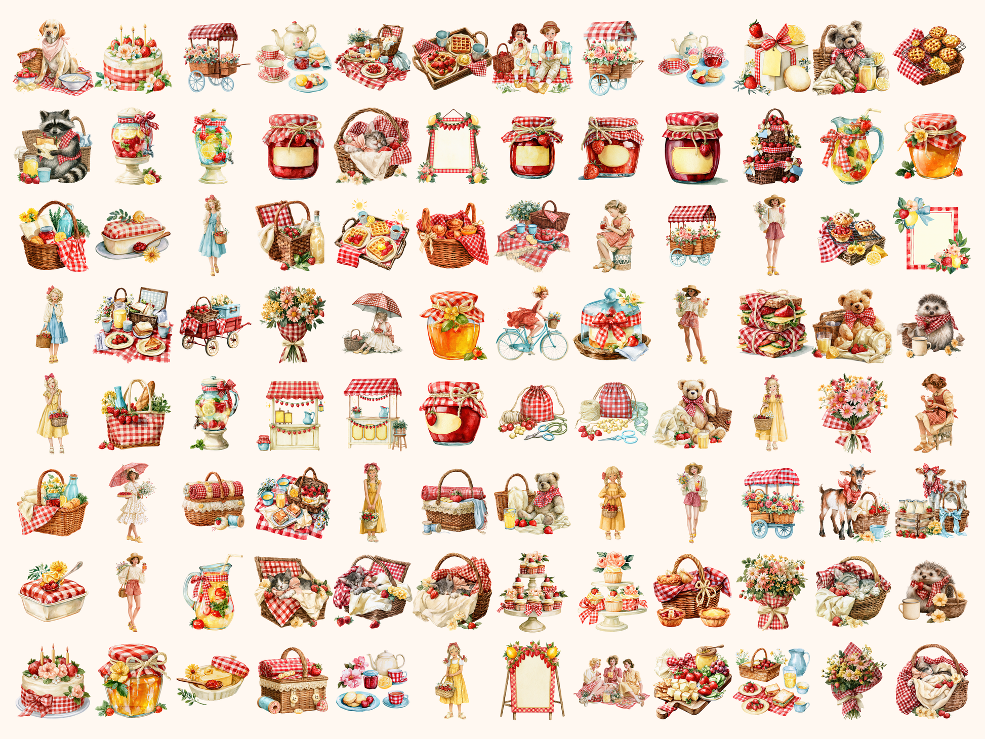 Gingham Picnic Watercolor Clipart