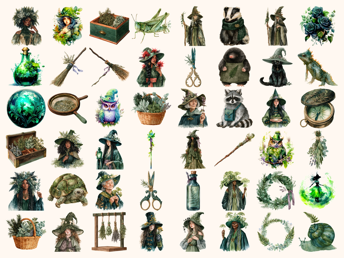 Herbal Witches Watercolor Clipart