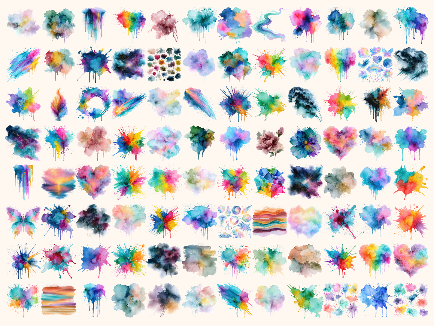 Dreamy Color Splashes Watercolor Clipart