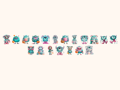 Pastel Monsterween Watercolor Clipart