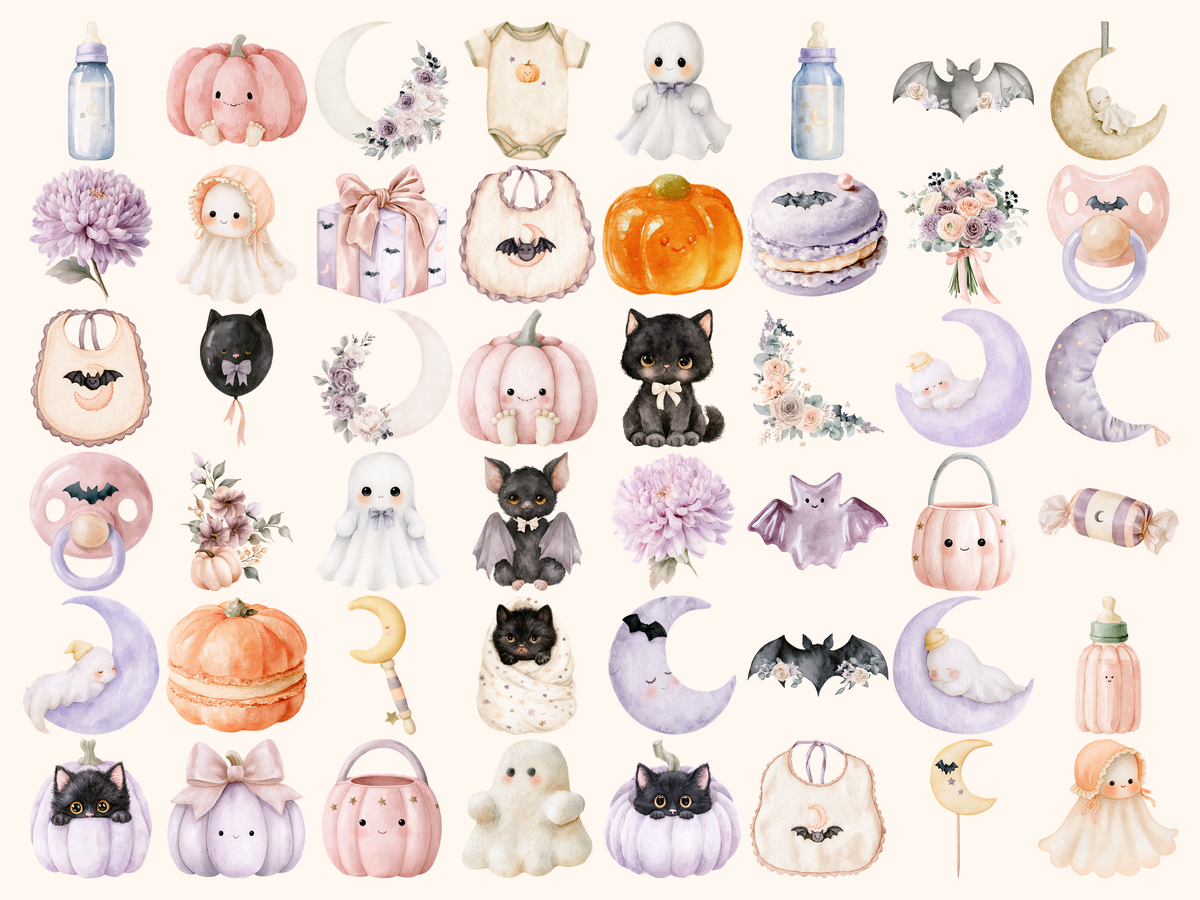 Halloween Baby Shower Watercolor Clipart