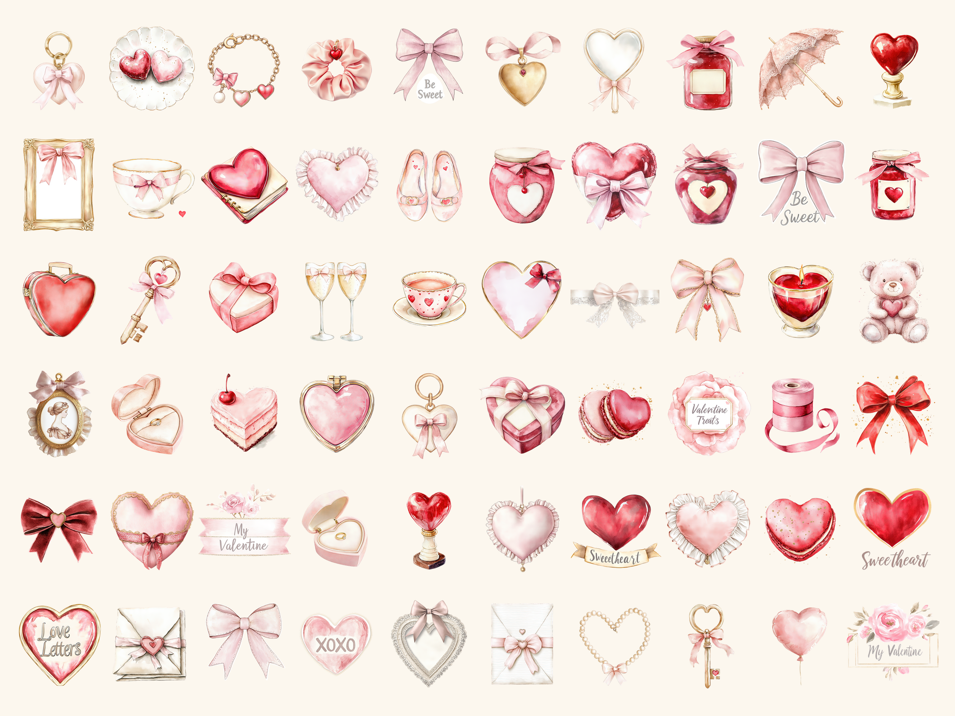 Coquette Valentine Watercolor Clipart