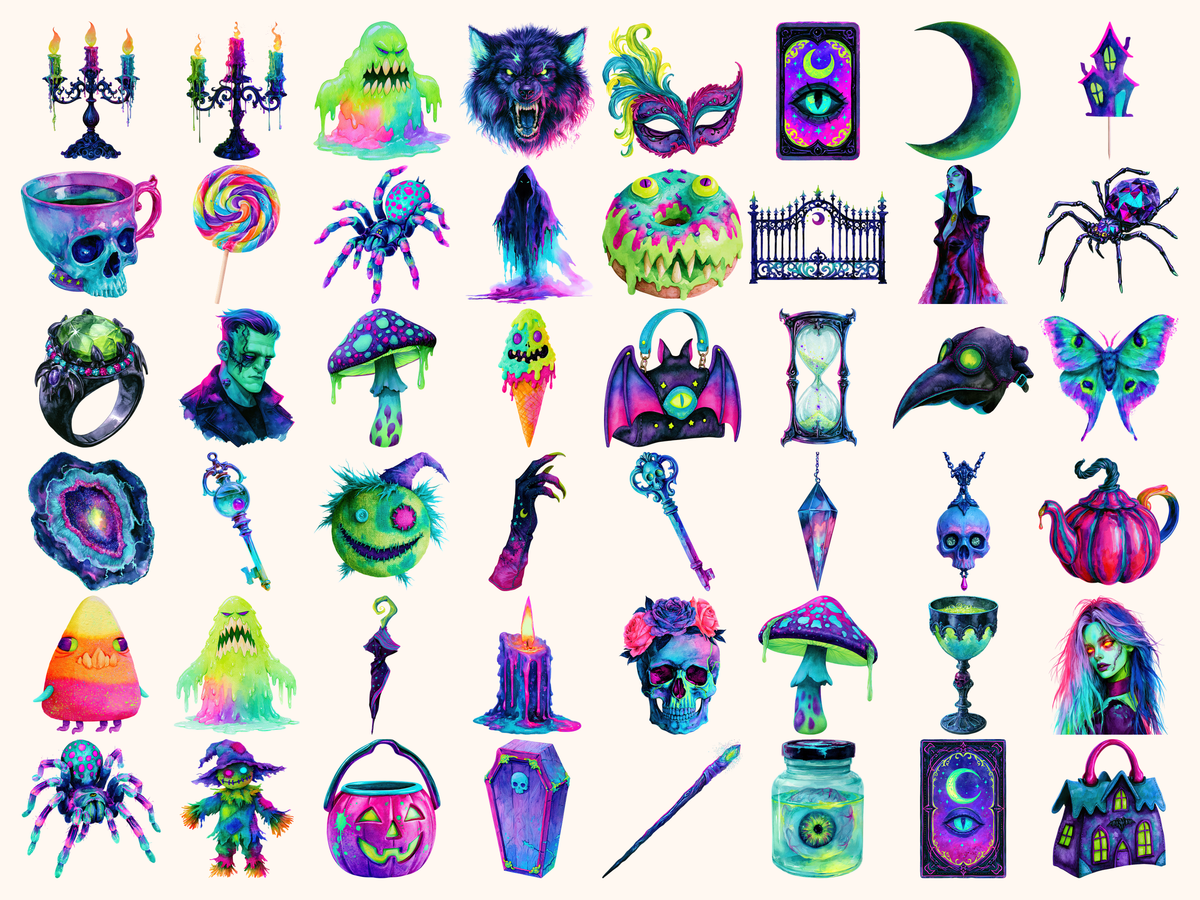 Neon Halloween Watercolor Clipart