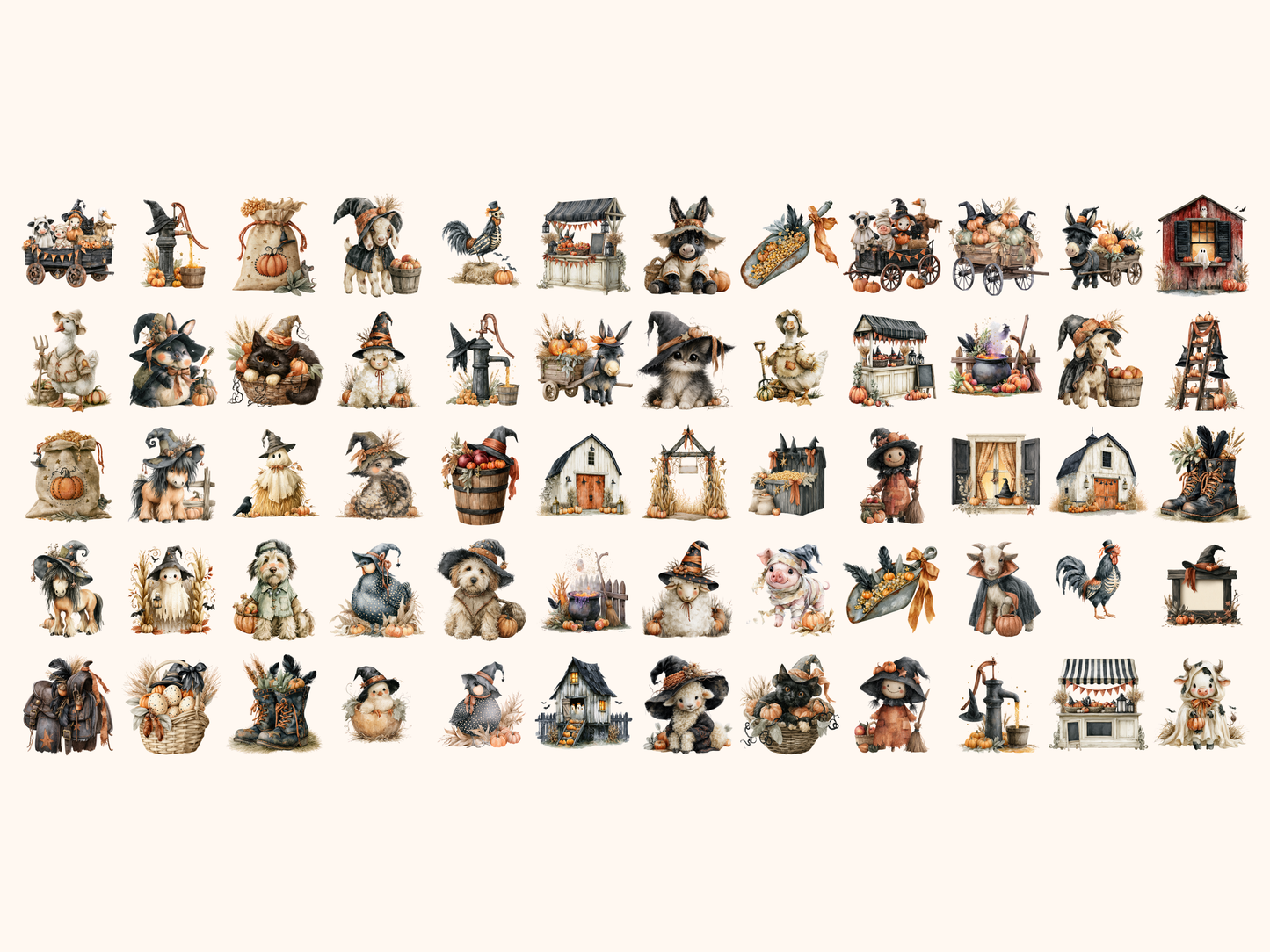 Halloween Farm Watercolor Clipart