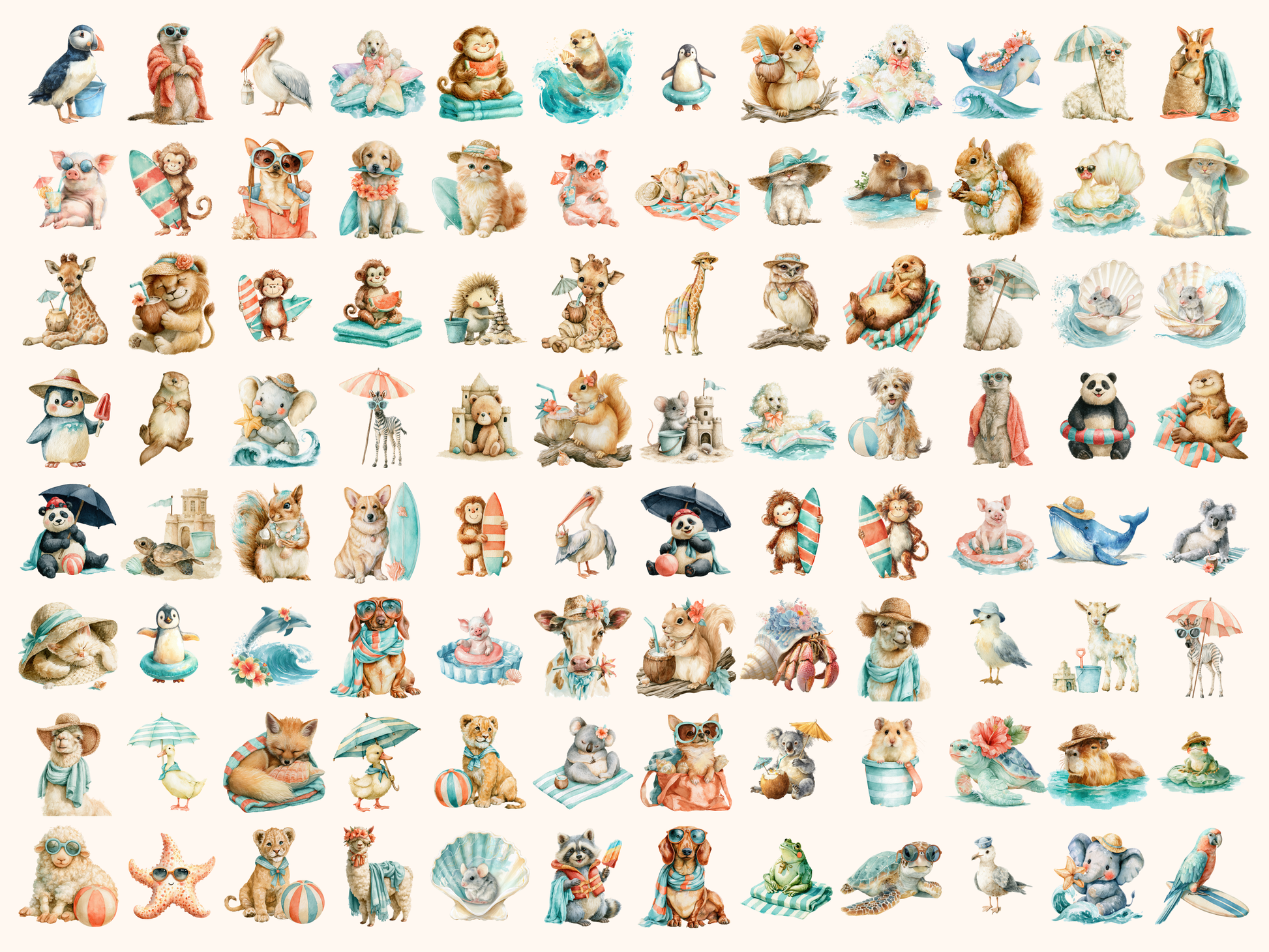 Beach Animals Watercolor Clipart
