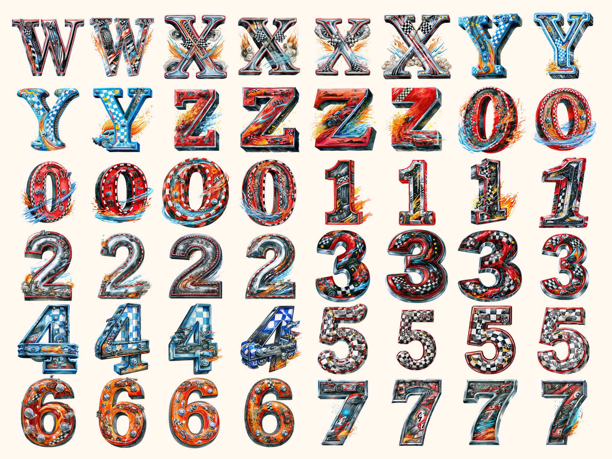 Motor Racing Alphabet & Numbers