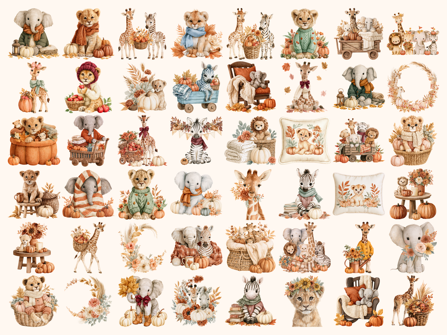 Baby Safari Fall Watercolor Clipart