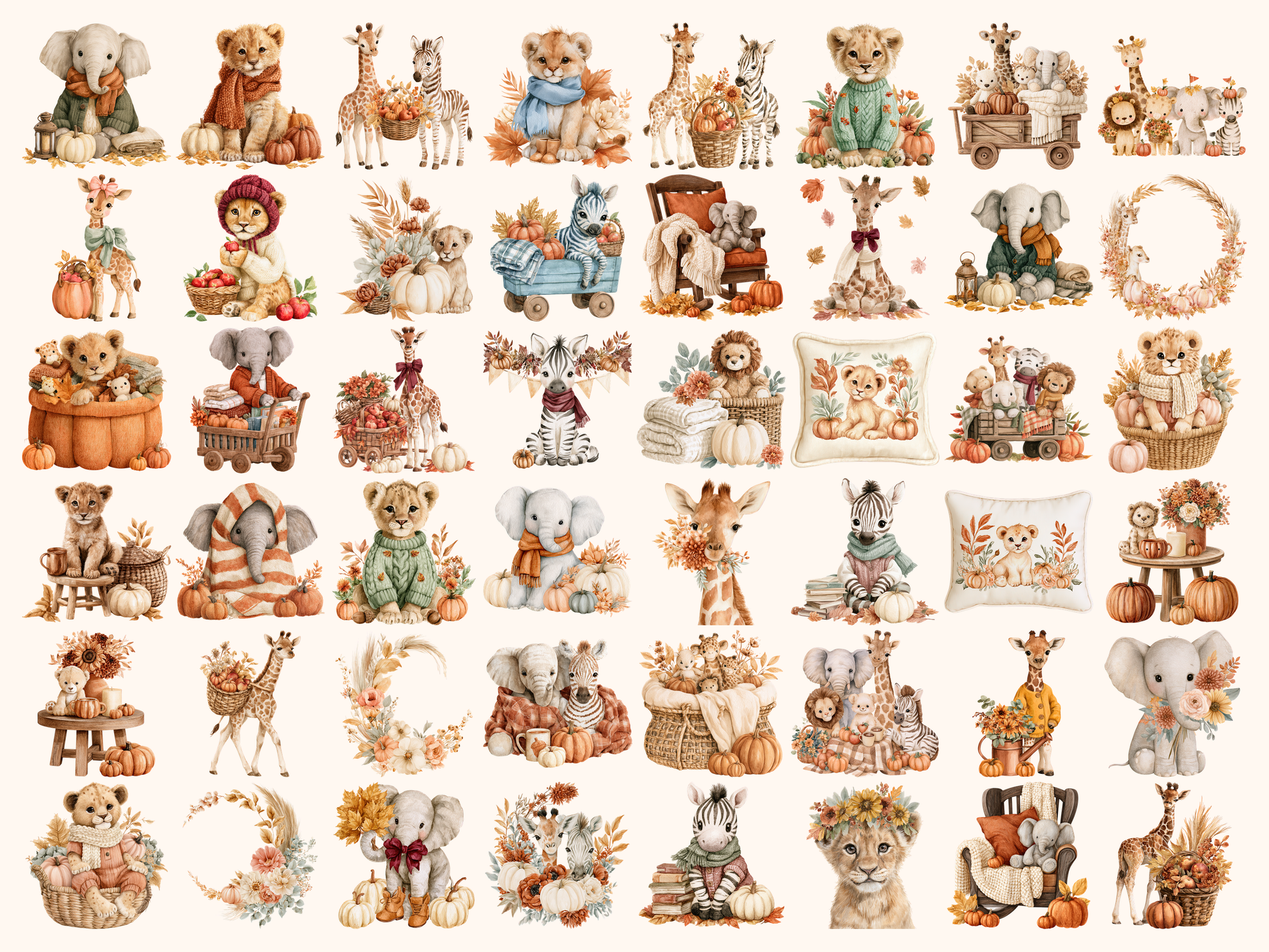 Baby Safari Fall Watercolor Clipart