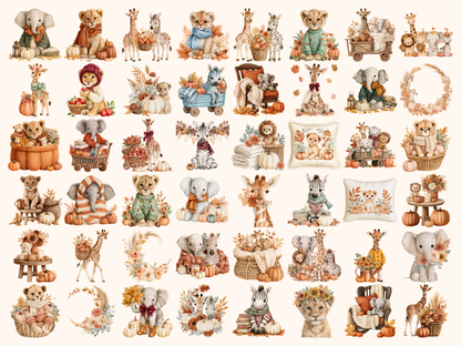 Baby Safari Fall Watercolor Clipart