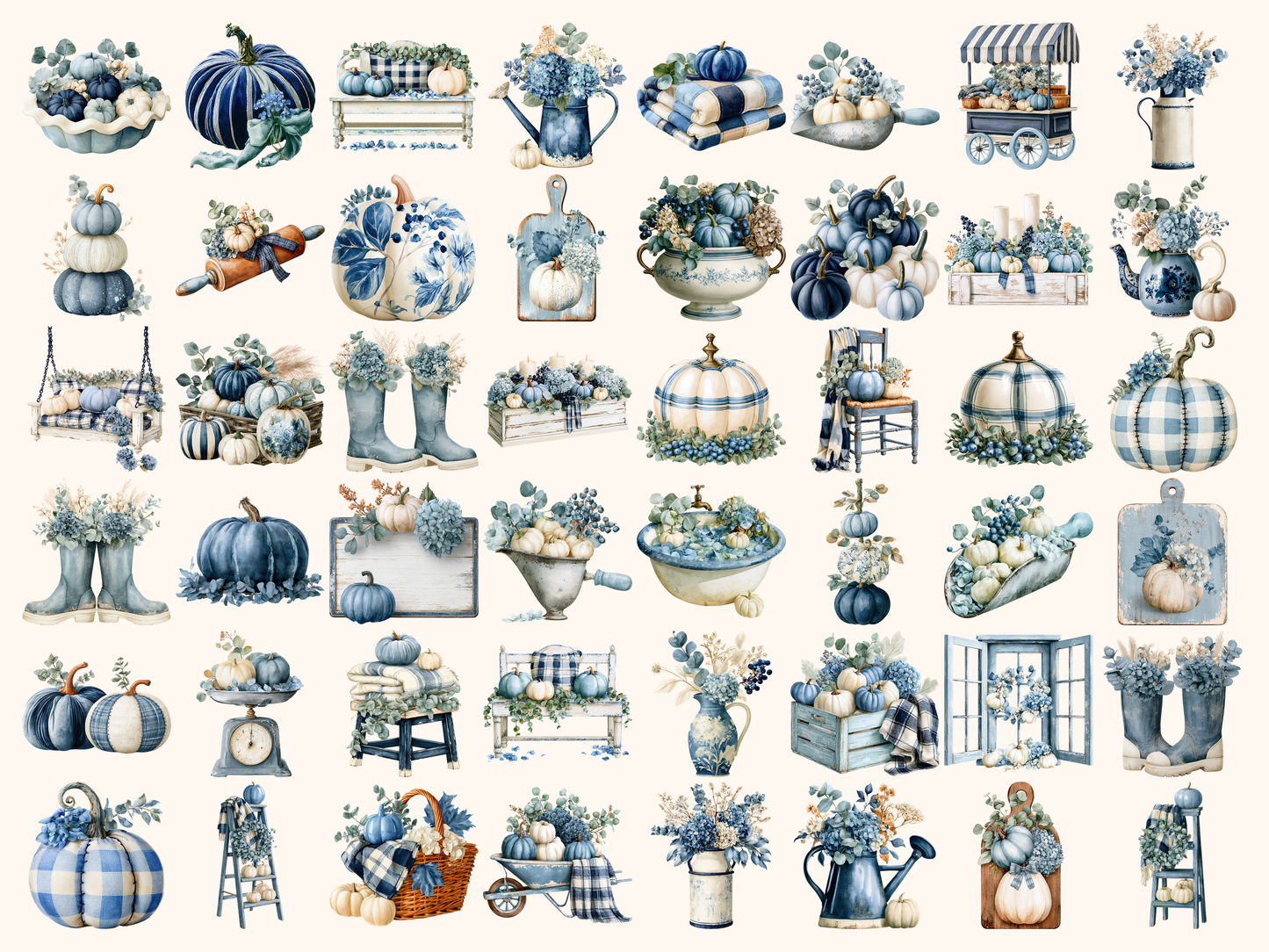 Blue Fall Watercolor Clipart