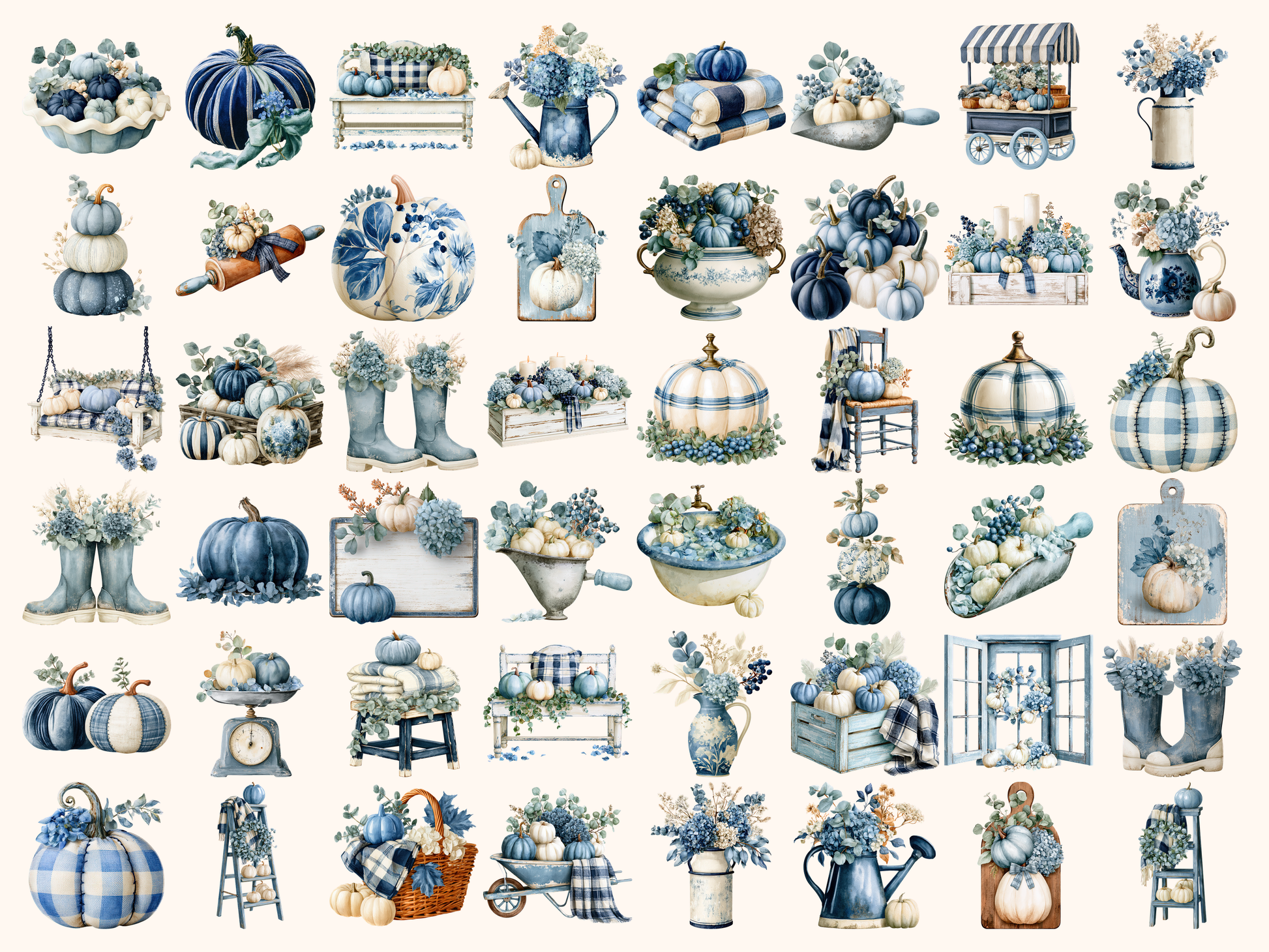 Blue Fall Watercolor Clipart