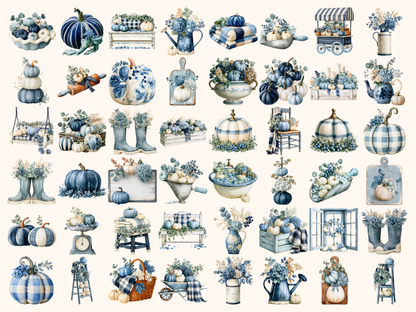 Blue Fall Watercolor Clipart