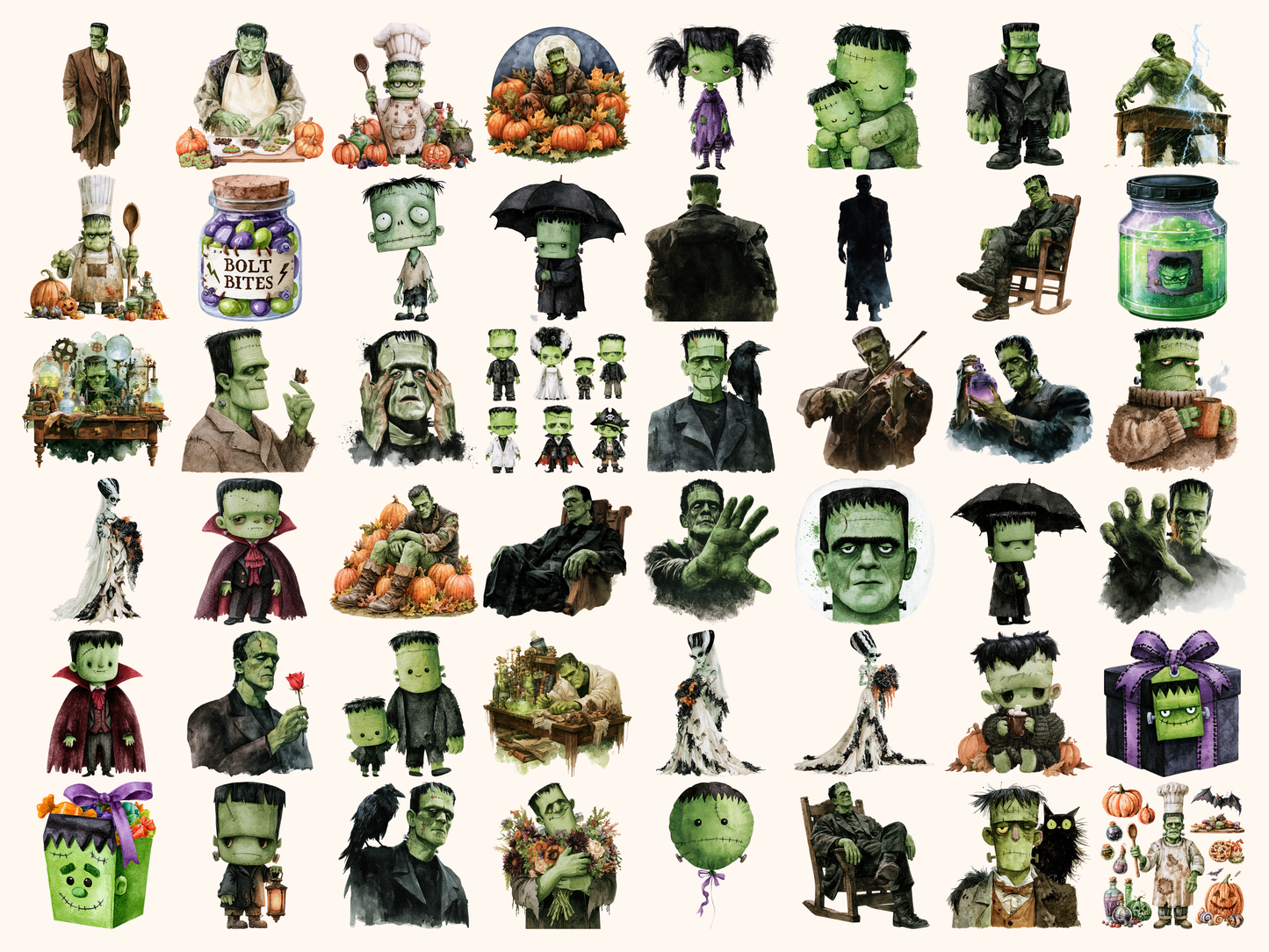Frankenstein Watercolor Clipart