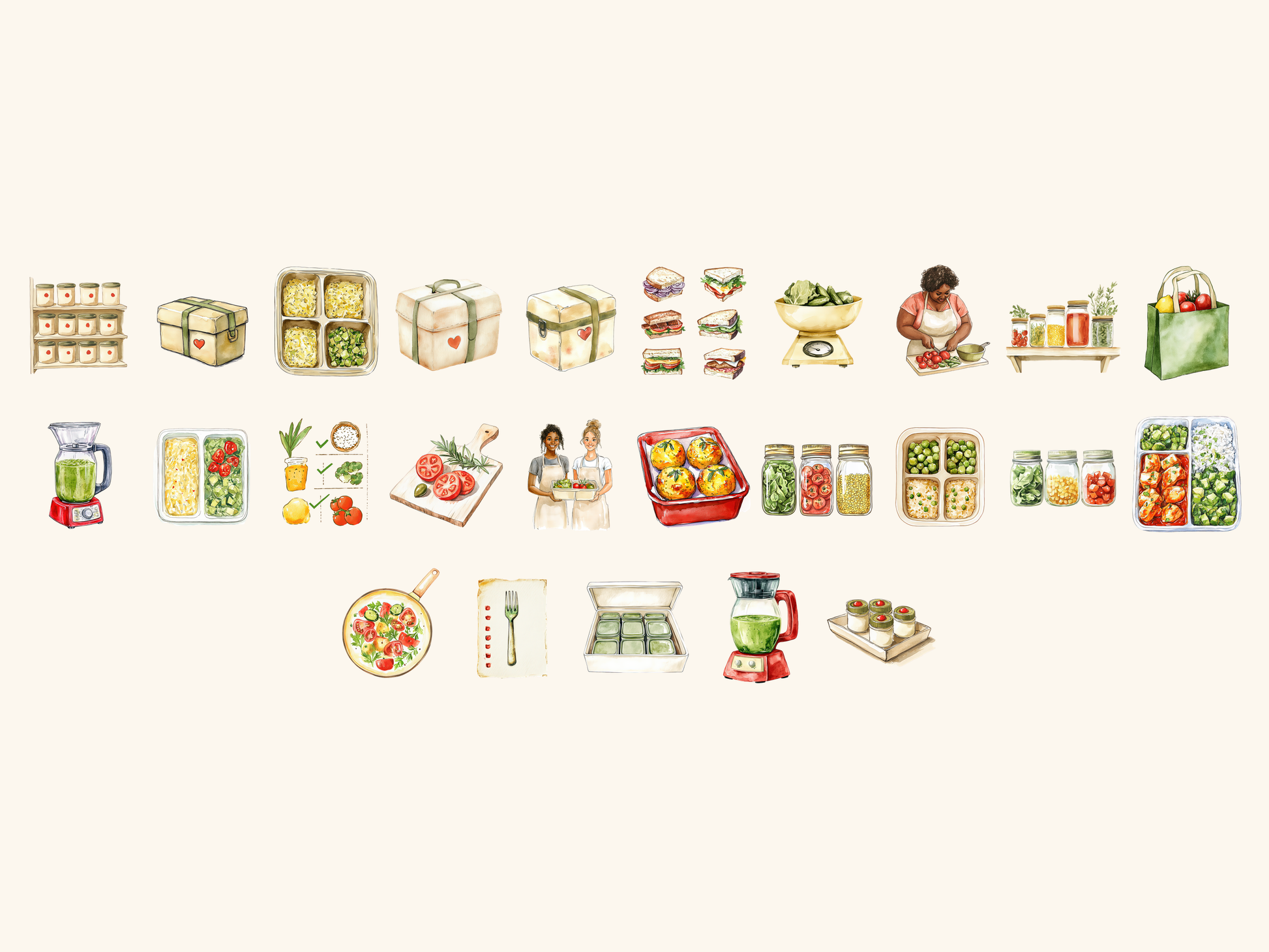 Meal Prep Watercolor Clipart