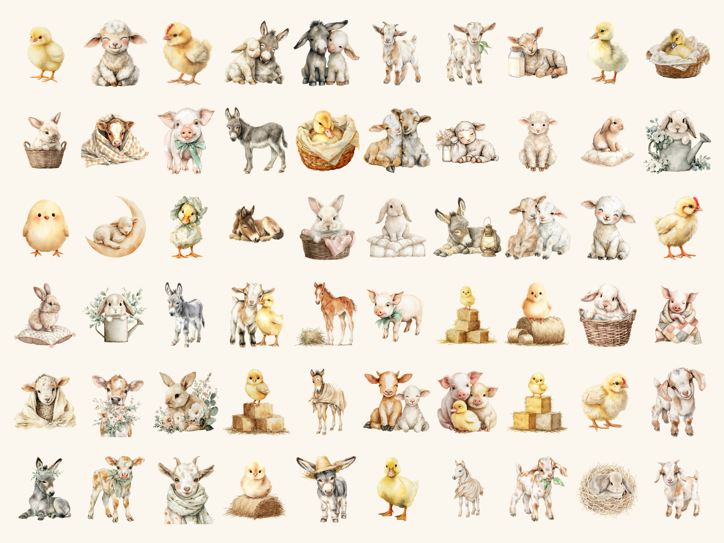 Farm Babies Watercolor Clipart