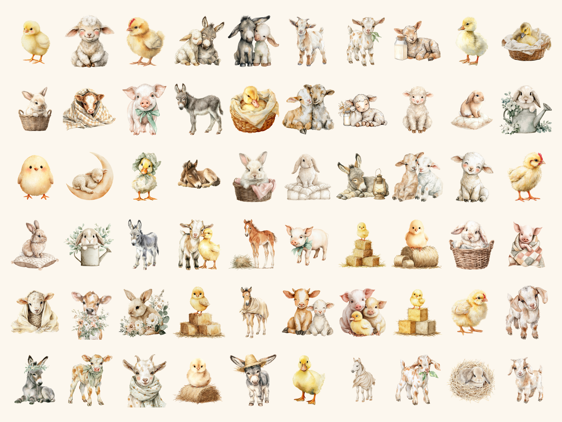 Farm Babies Watercolor Clipart