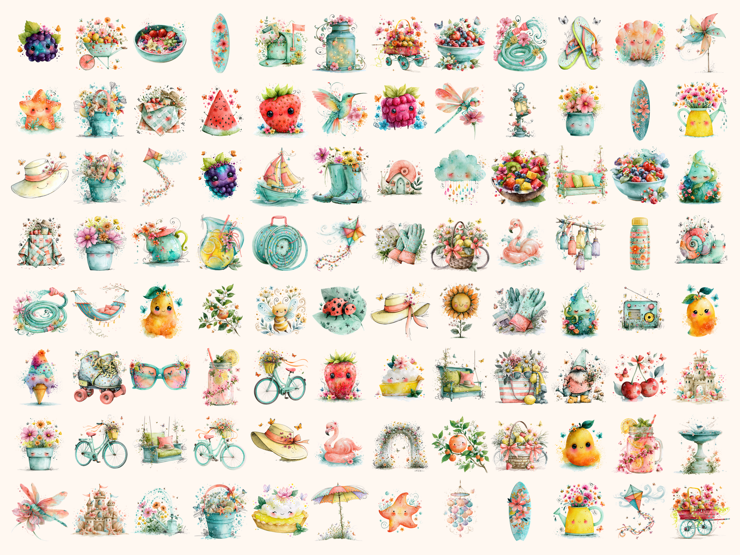Whimsy Summer Watercolor Clipart