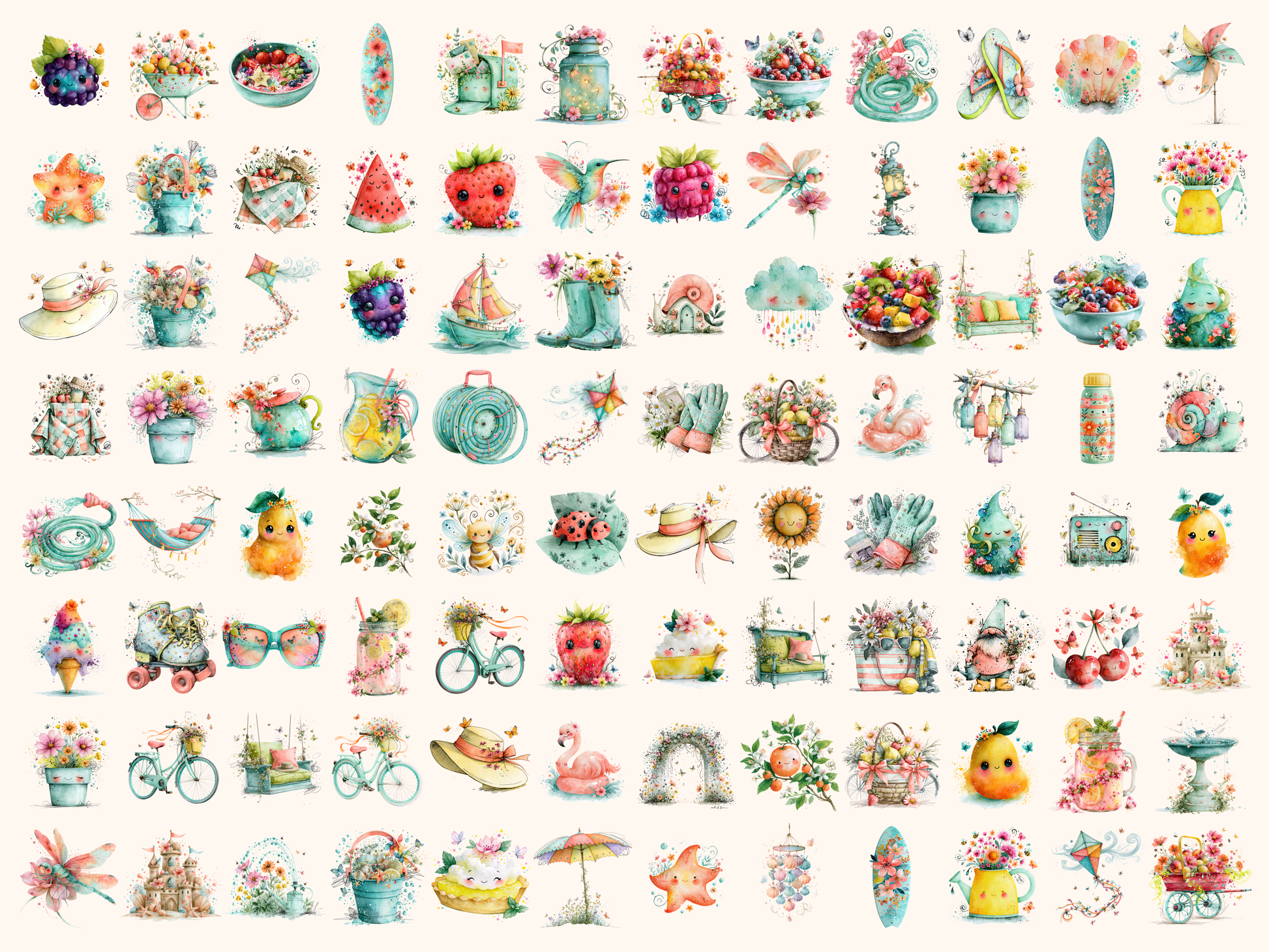 Whimsy Summer Watercolor Clipart