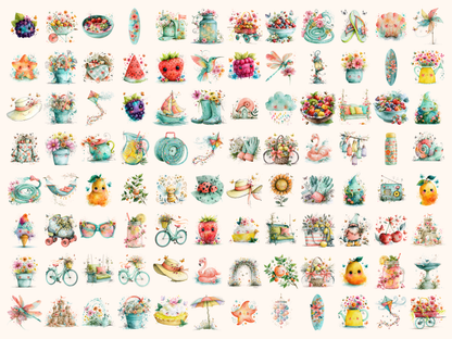 Whimsy Summer Watercolor Clipart