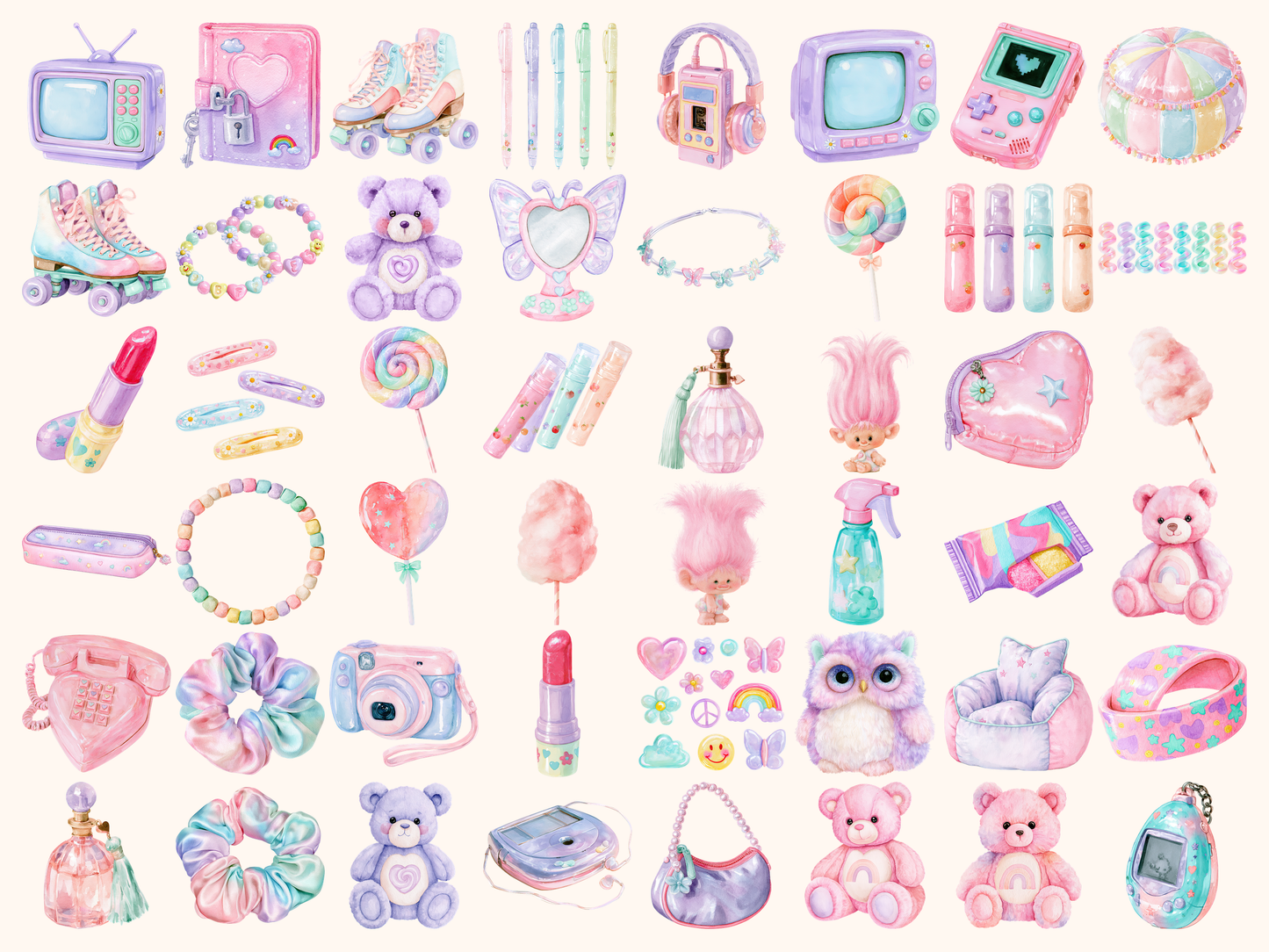 Pastel 90's Girlhood Waterolor Clipart