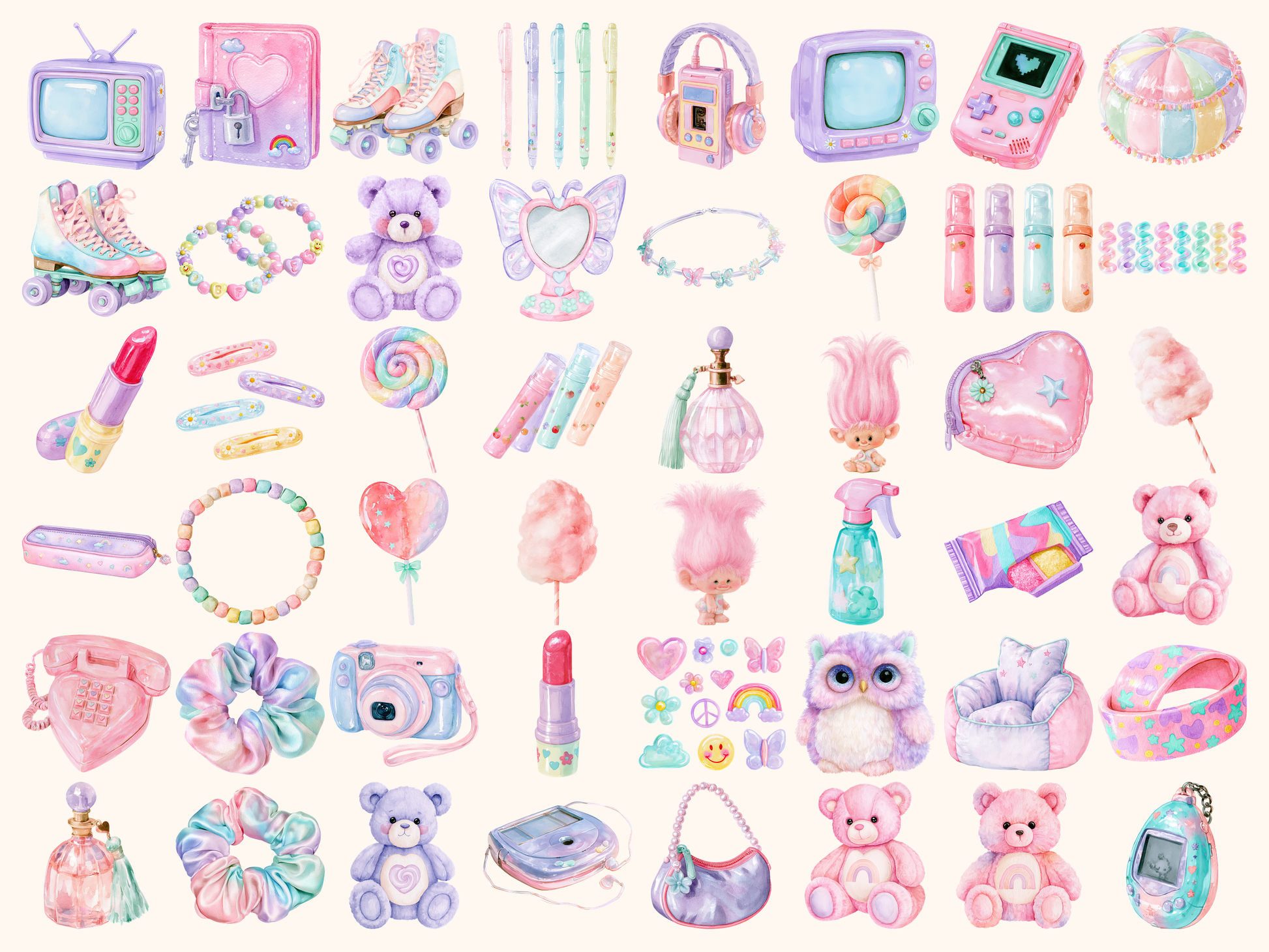 Pastel 90's Girlhood Waterolor Clipart