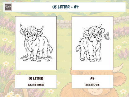 Highland Cows Coloring Book — PRINT SIZES