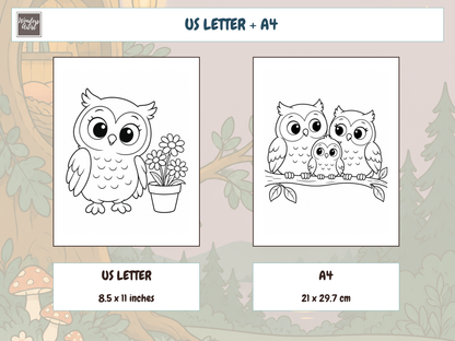Owls Coloring Book — PRINT SIZES