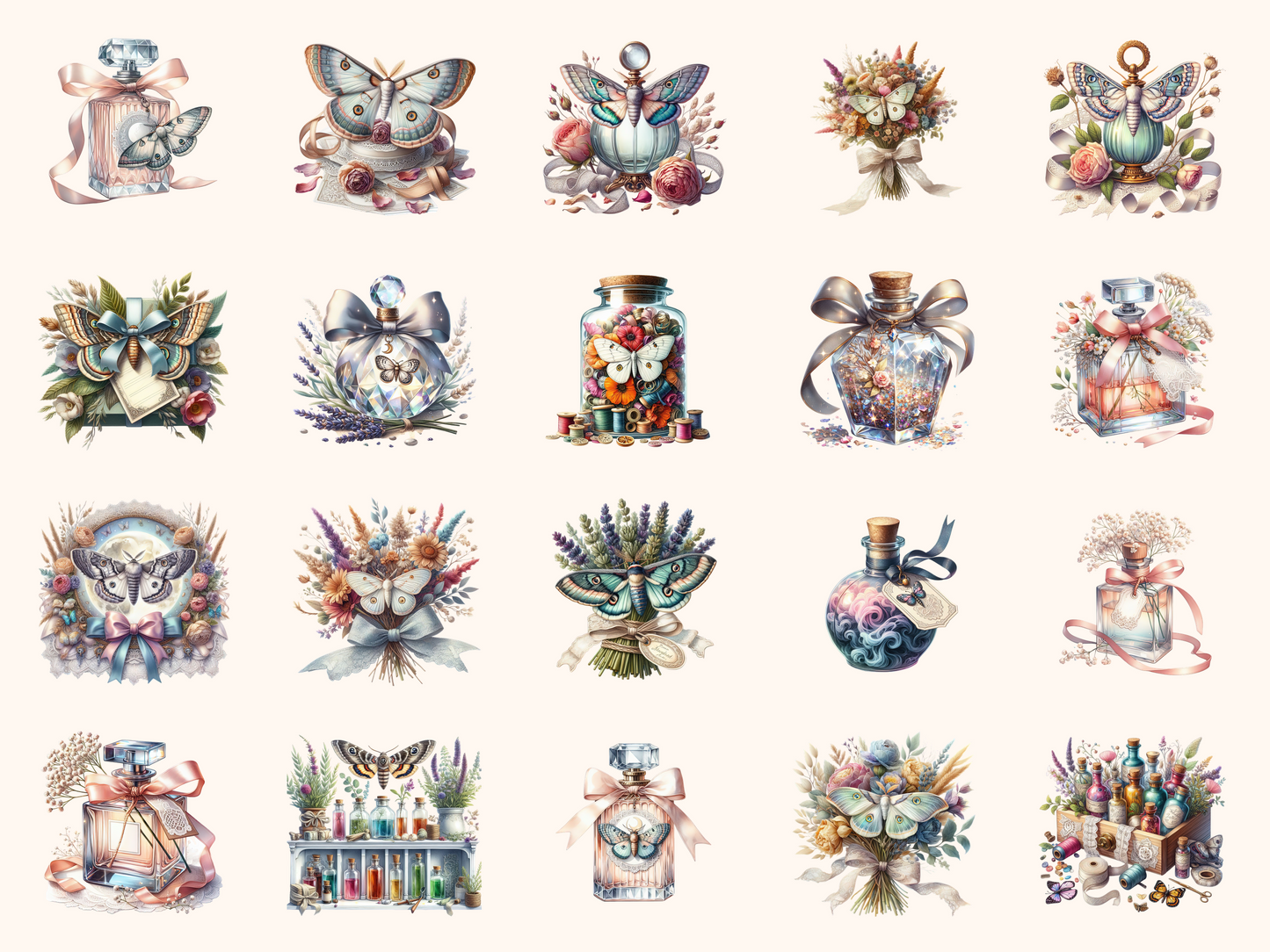 Moth & Ribbon Apothecary Clipart