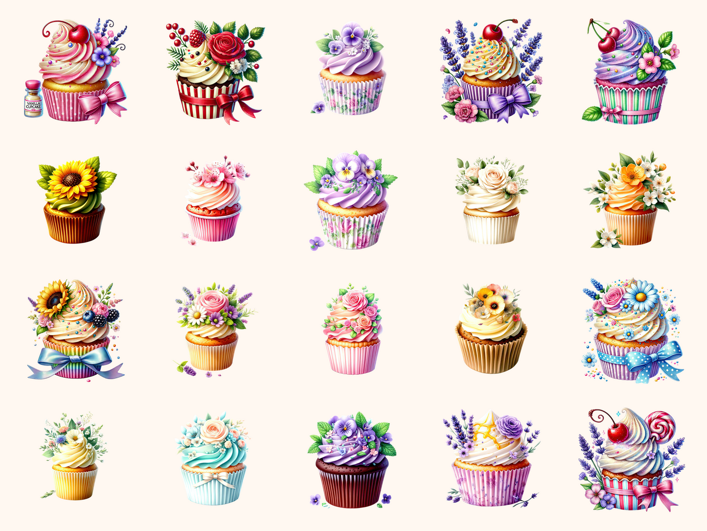 Floral Cupcakes Clipart