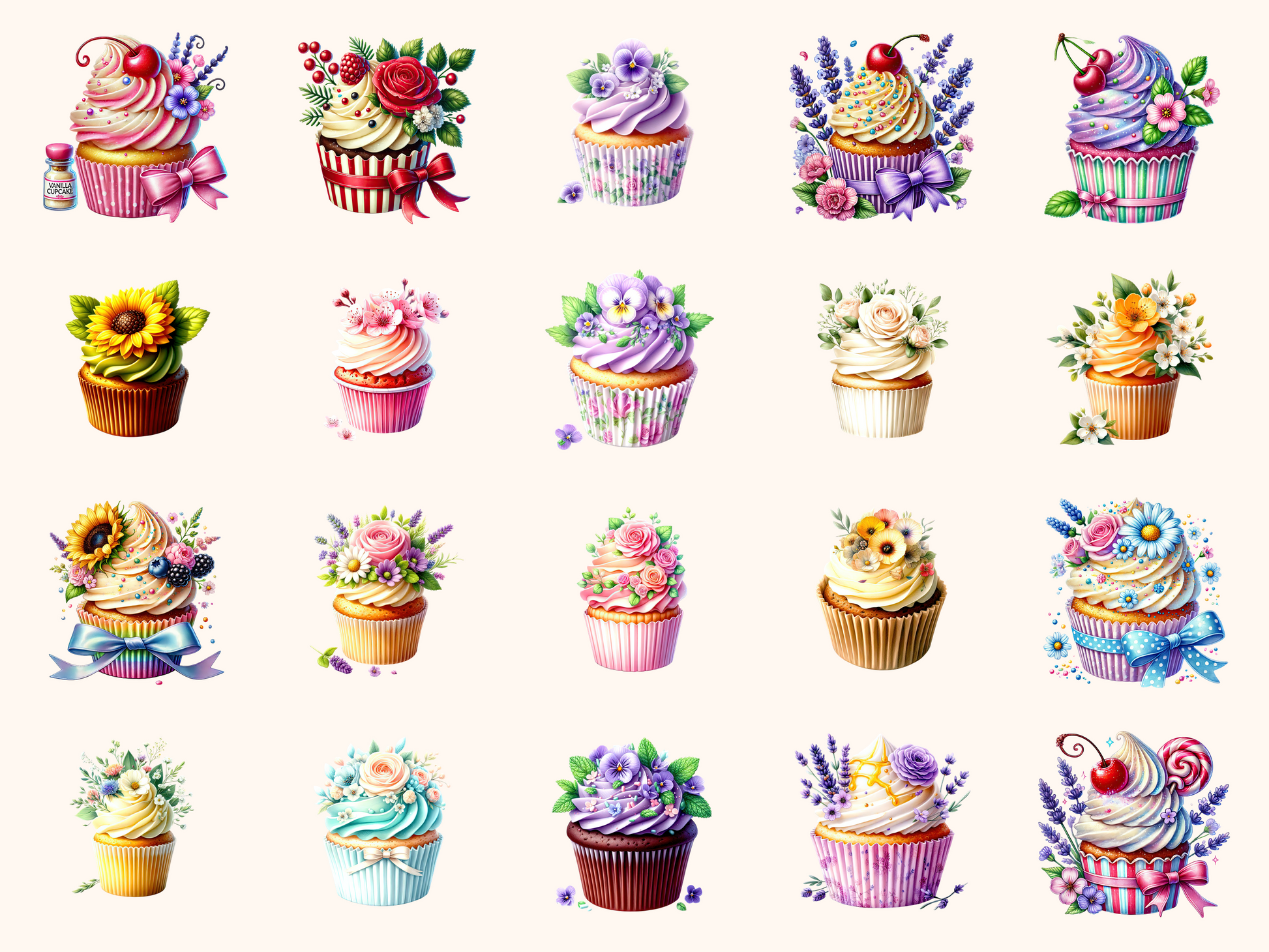 Floral Cupcakes Clipart