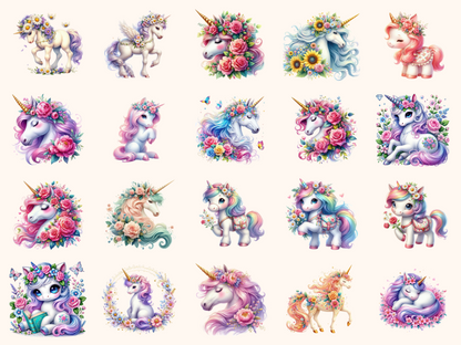Floral Unicorns Clipart