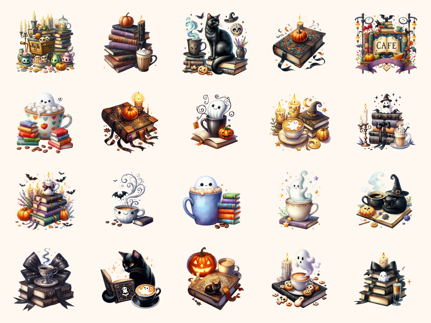 Spooky Coffee & Books Clipart