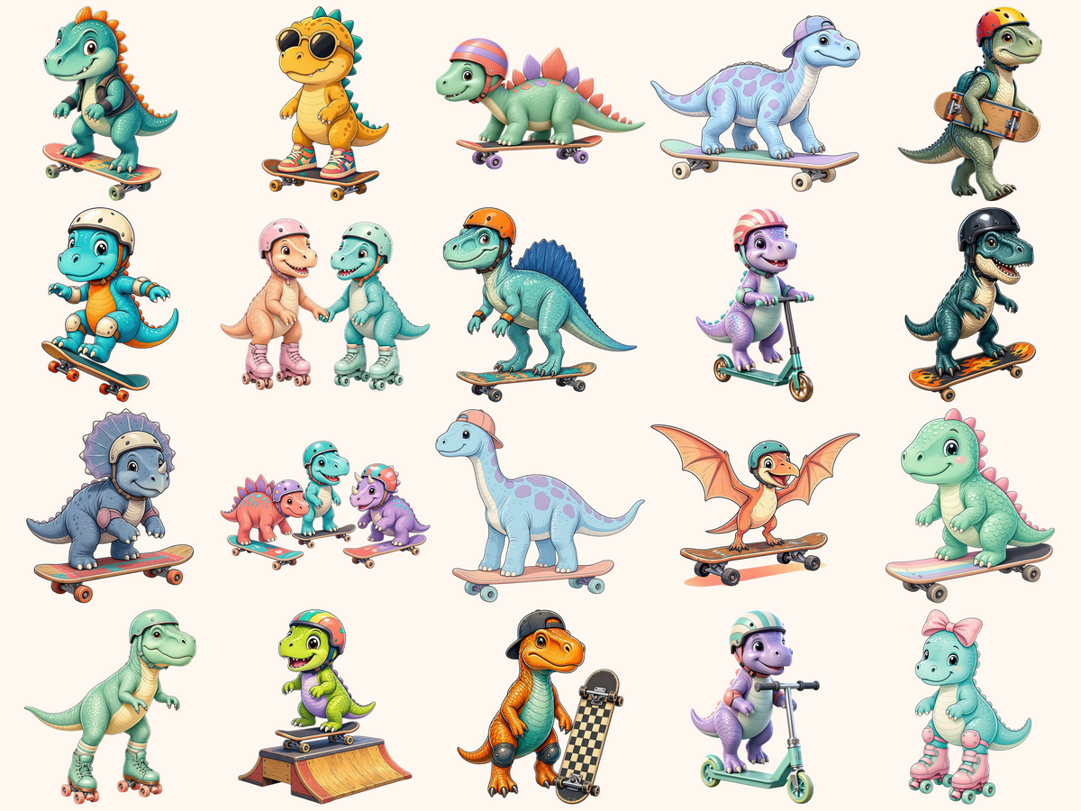 Dino Skaters Clipart