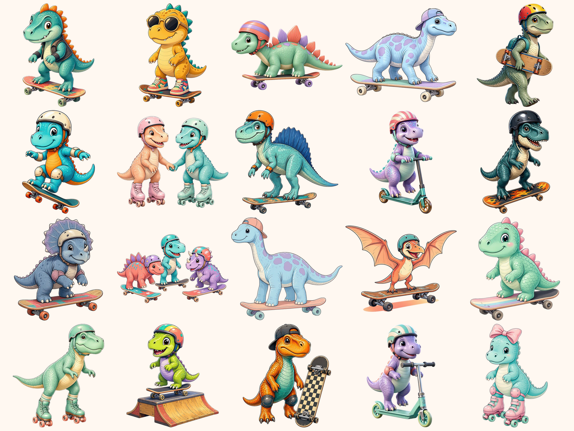 Dino Skaters Clipart