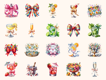 Party Bows & Cocktails Clipart