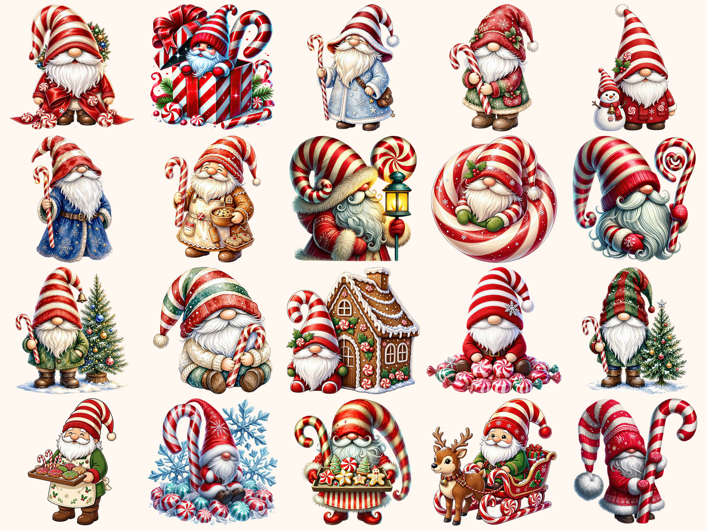Candy Cane Gnomes Clipart