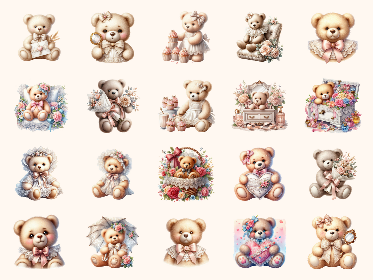 Lace Teddy Bears Clipart