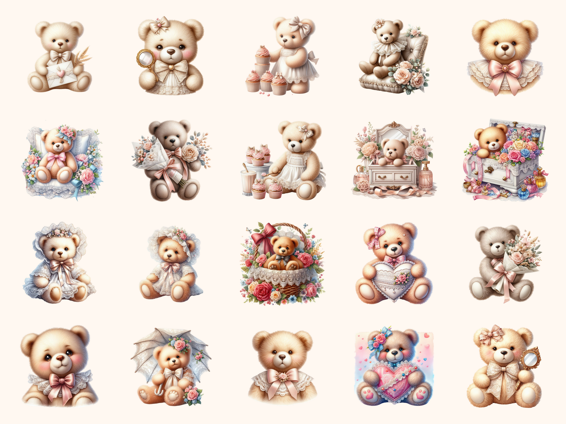 Lace Teddy Bears Clipart