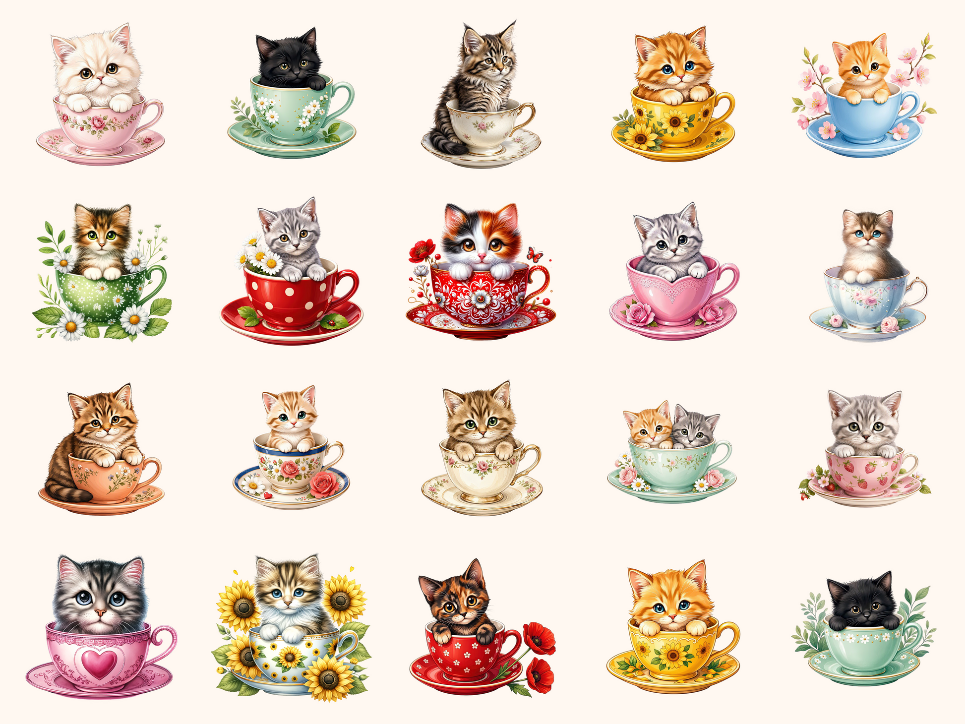 Cats in Teacups Clipart