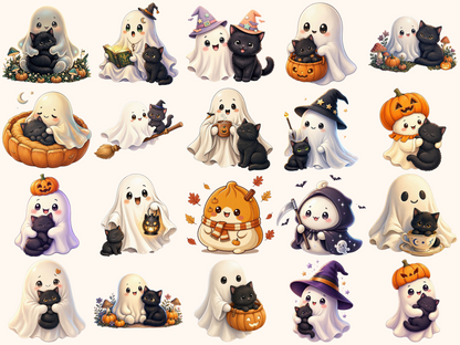 Ghosts With Cats Clipart