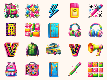 Retro Neon School Clipart