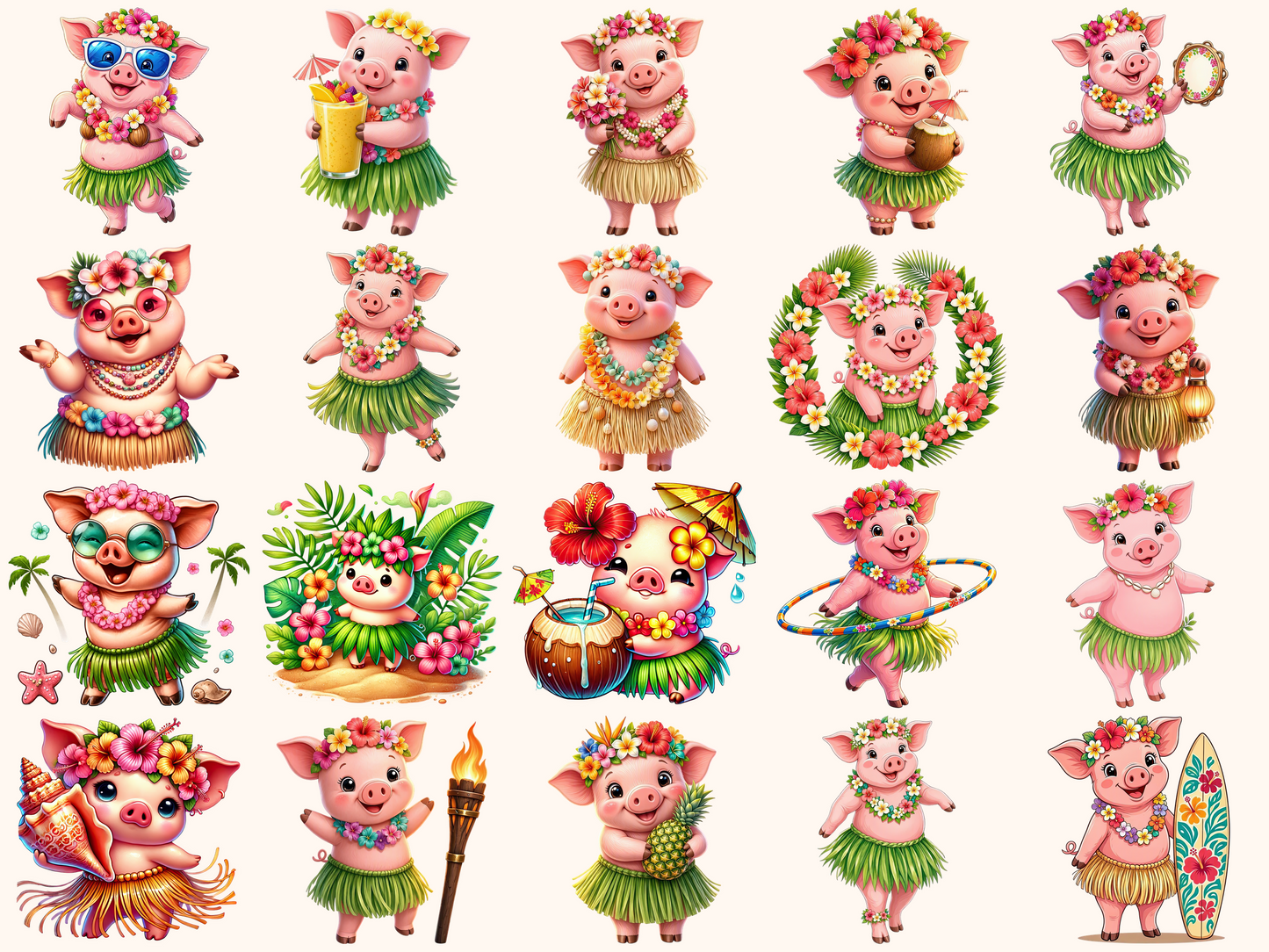 Hula Pigs Clipart