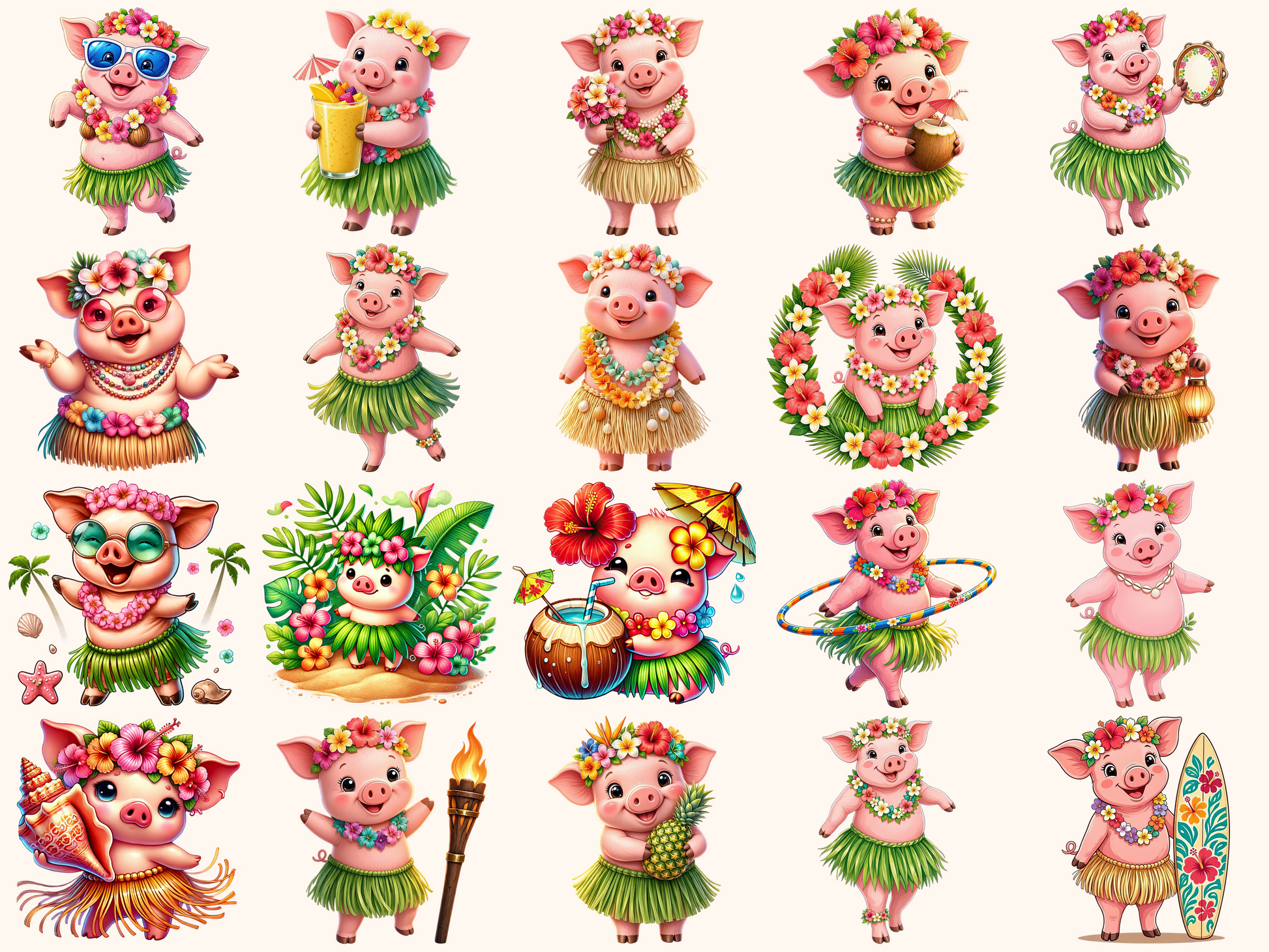 Hula Pigs Clipart