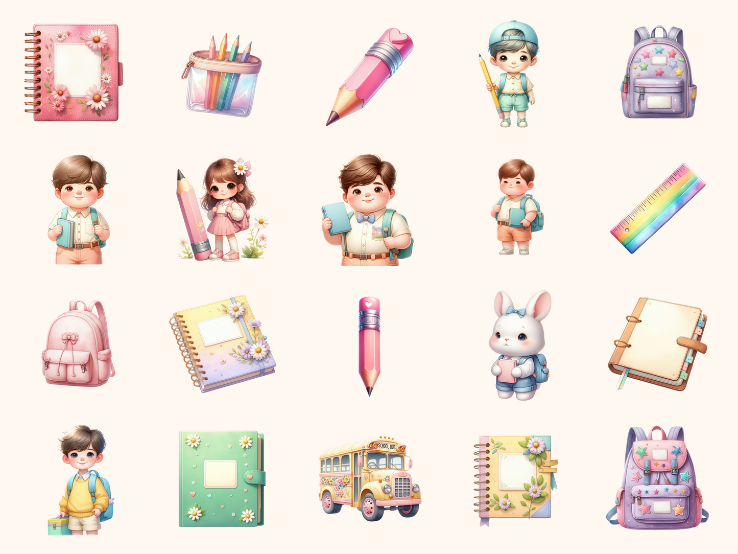 Pastel Back to School Clipart