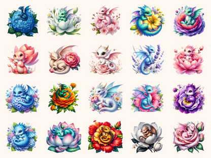 Floral Baby Dragons Clipart