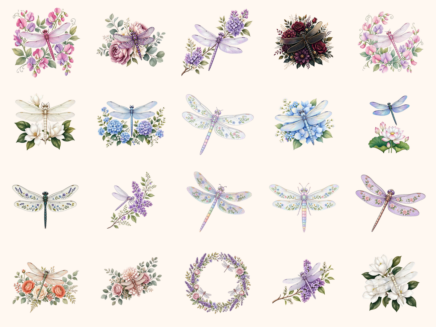 Floral Dragonflies Clipart