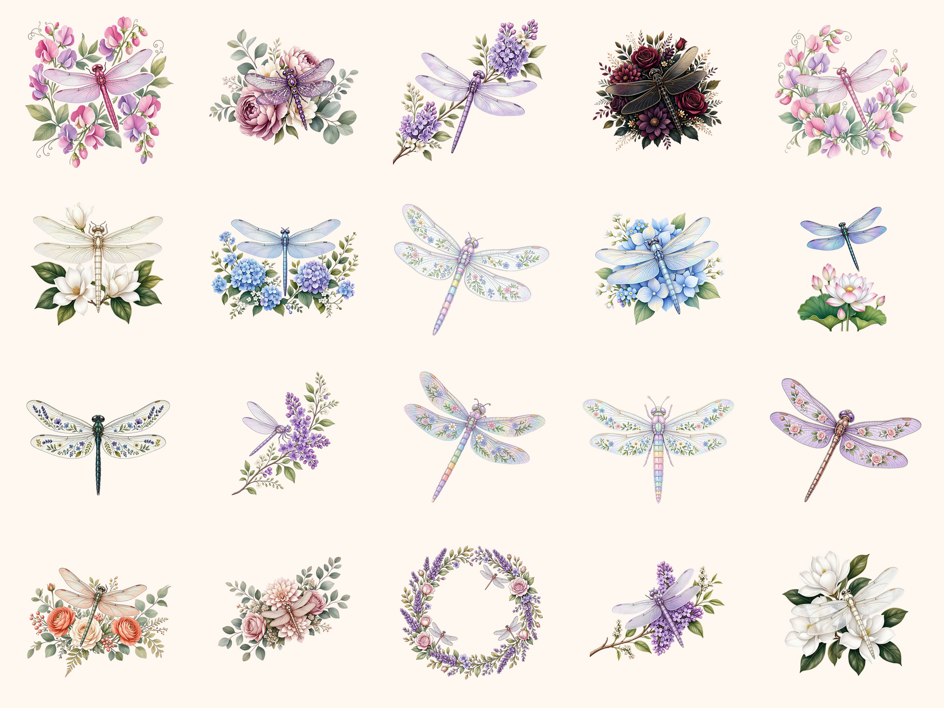 Floral Dragonflies Clipart
